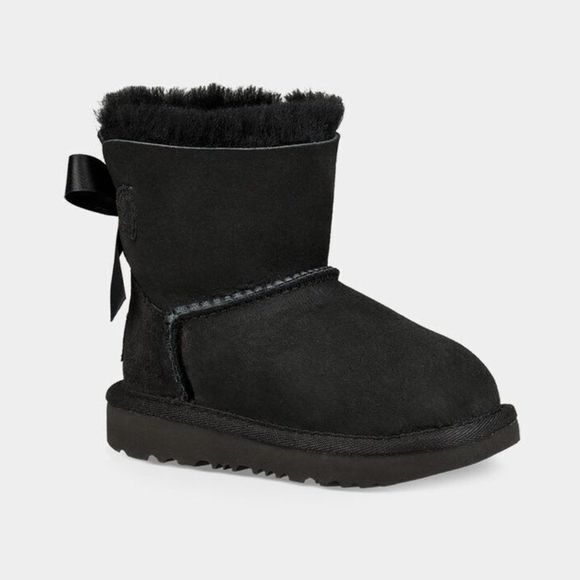 UGG Mini Bailey Bow II 1017397T Toddler Kids Black Suede & Sheepskin Boot UGG324 - Picture 1 of 6
